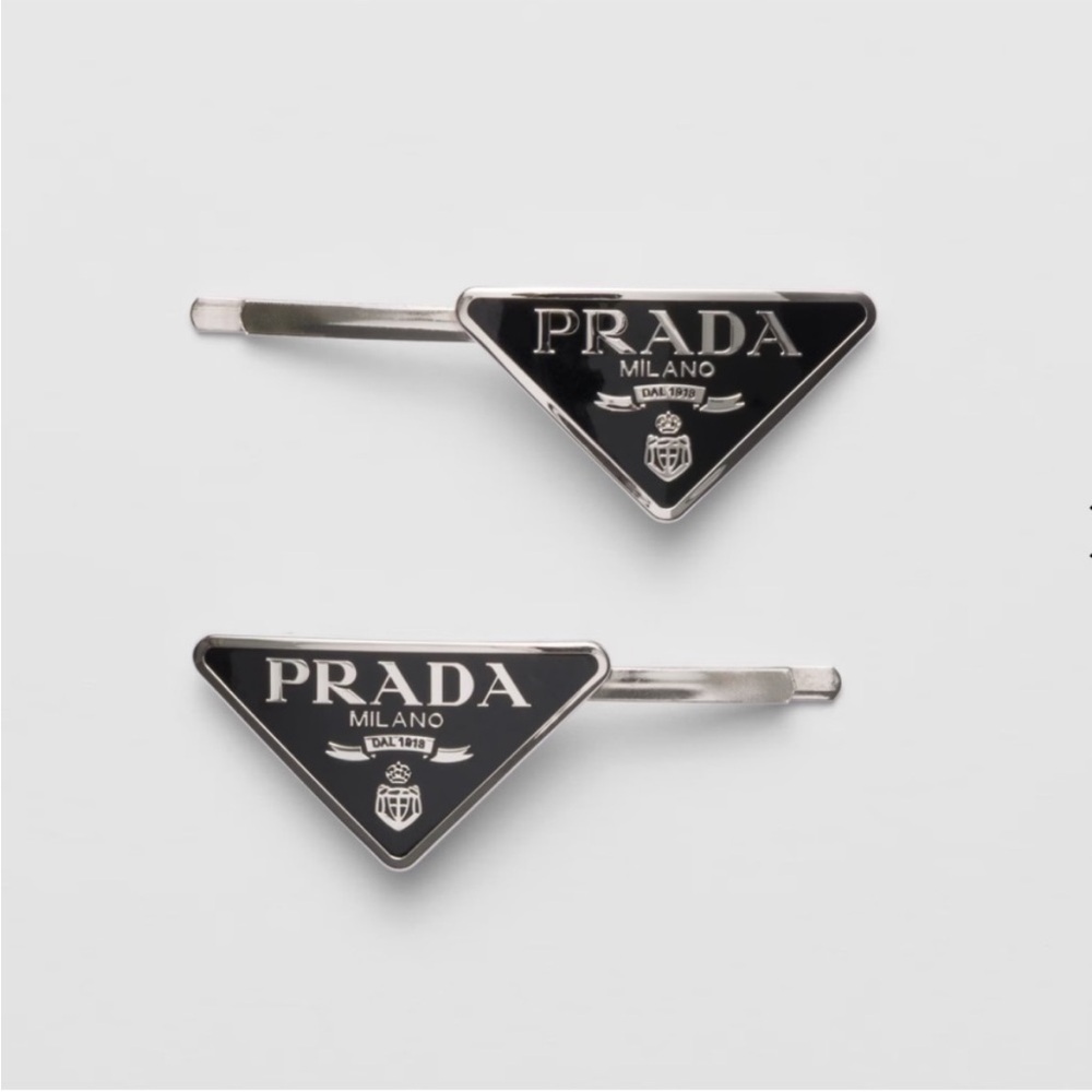 PRADA STYLE black hair clips pins accessories triangle Milano LOGO